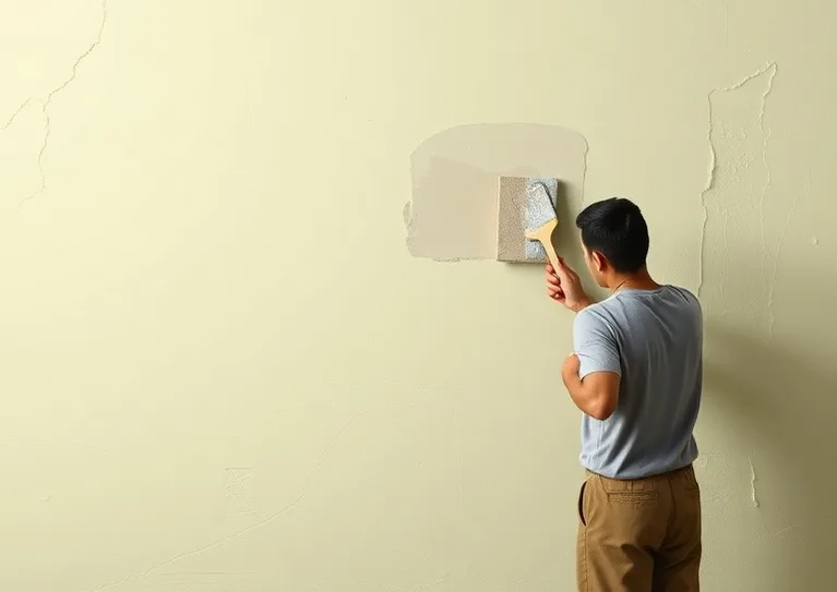 Application d'un enduit décoratif à la lisseuse sur un mur