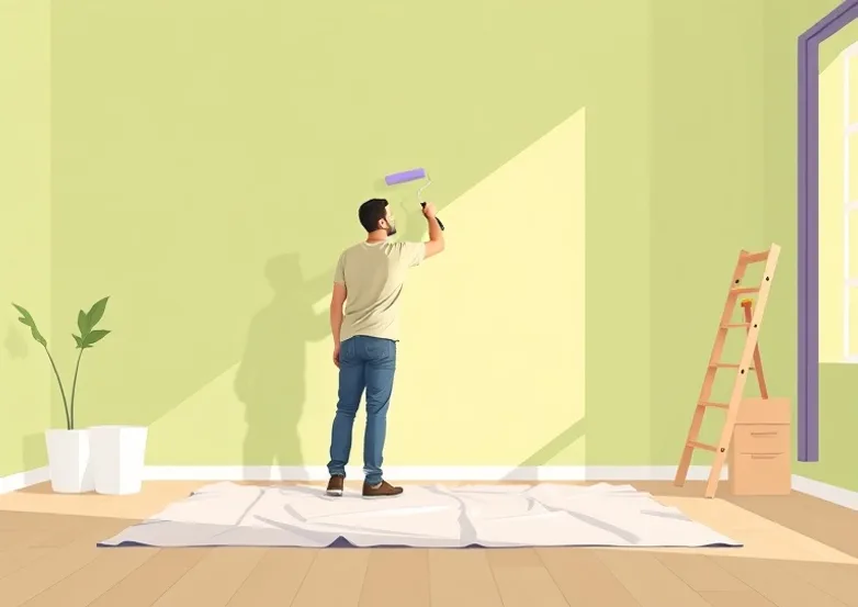 Peintre appliquant la peinture au rouleau sur un mur de salon