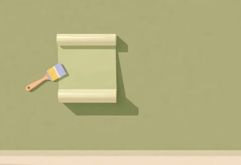 Pose de papier peint, rouleau et brosse à maroufler